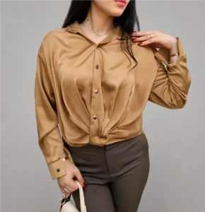 womens-golden-brown-satin-blouse