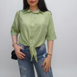 شومیز زنانه جلوگره مدل نبات رنگ سبز تنخور